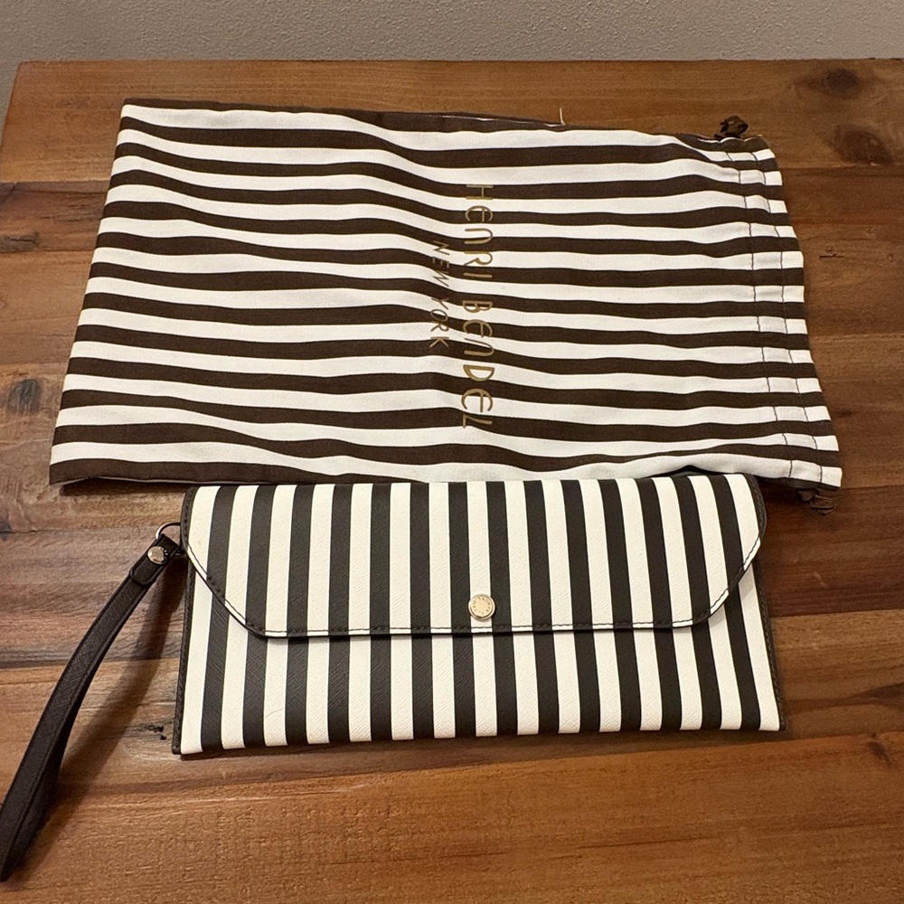 Henri Bendel Black and White Striped Clutch